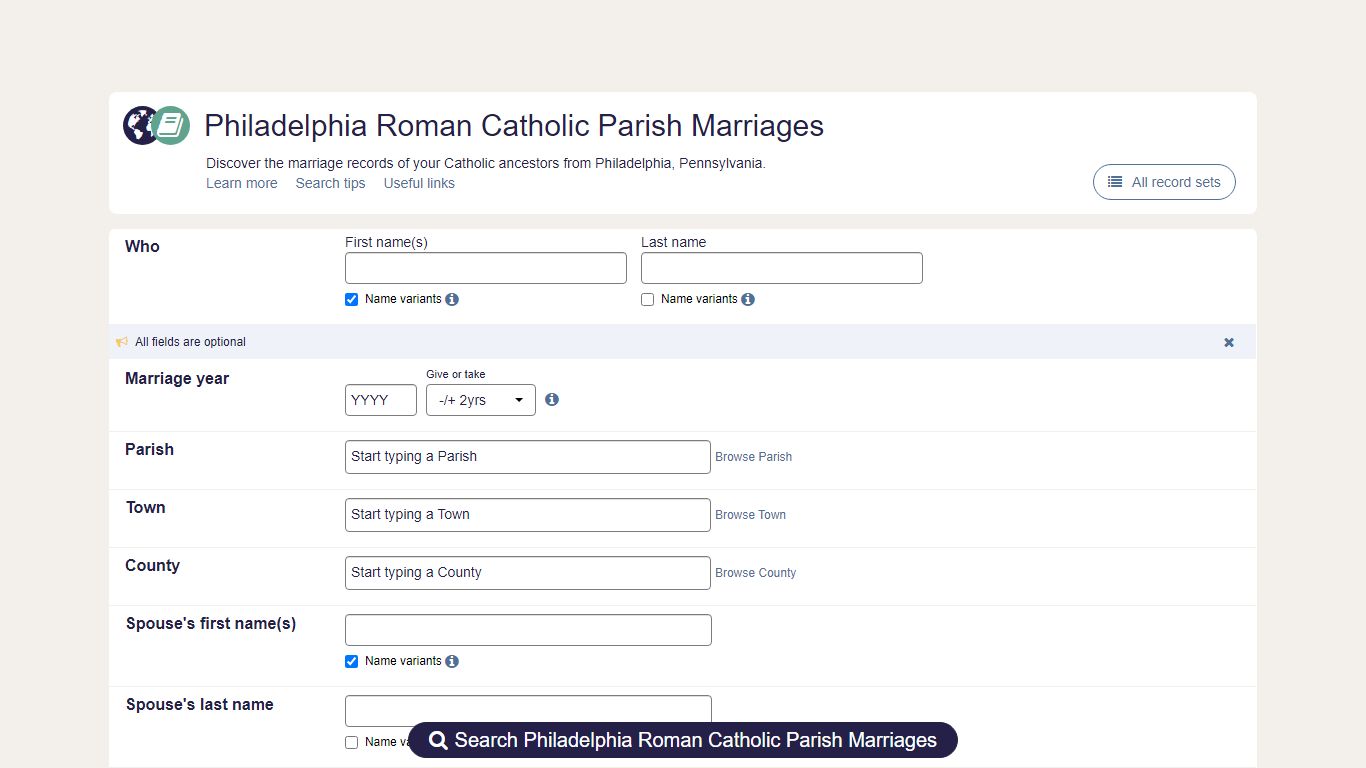 Philadelphia Roman Catholic Parish Marriages - Findmypast